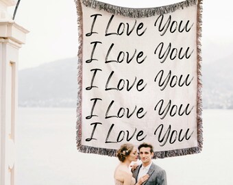 I LOVE YOU COTTON Anniversary Gift Blanket Woven Throw For Girlfriend For Boyfriend For Wife Husband 2nd Anniversary Gift Engagement Blanket