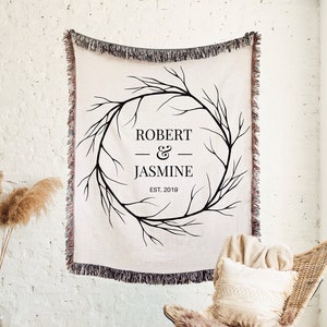 PERSONALIZED COTTON ANNIVERSARY Wedding Custom Throw Blanket Couples Names Personalized Woven Throw Engagement Gift Couples Initials