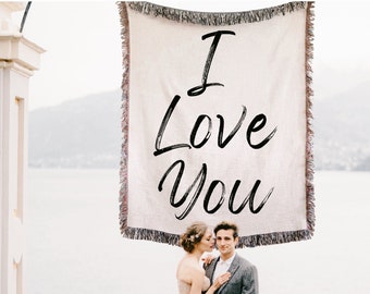 I LOVE YOU Cotton Anniversary Gift Blanket Woven Throw For Girlfriend For Boyfriend For Wife Gift Engagement Valentines Day Mothers Day Gift