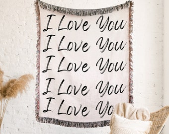 I LOVE YOU COTTON Anniversary Gift Blanket Woven Throw For Girlfriend For Boyfriend For Wife Husband 2nd Anniversary Gift Engagement Blanket