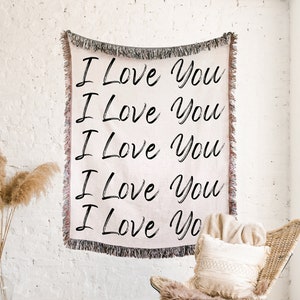I LOVE YOU COTTON Anniversary Gift Blanket Woven Throw For Girlfriend For Boyfriend For Wife Husband 2nd Anniversary Gift Engagement Blanket