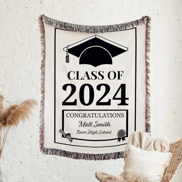 Personalized Graduation Blanket Gift, Keepsake Unique Graduation Sign Backdrop Senior Graduation Gift Present for Daughter Son Class of 2024