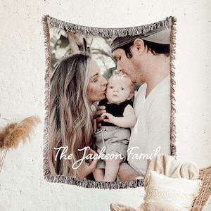 PERSONALIZED Photo Blanket - Customizable Photo Blanket with Picture Blanket Photo Gifts for him Family Memory Keepsake Cotton Anniversary