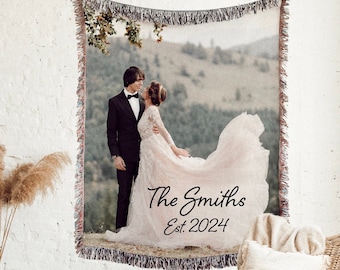 SALE!*** PERSONALIZED Photo Blanket Wedding Custom Photo Woven Cotton Anniversary Throw Custom Blanket with Picture Blanket Gift Made in USA