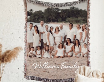 CUSTOM Photo Blanket -Personalized Photo Woven Cotton Throw -Custom Blanket with Picture Blanket For Mom Memory Grandma Gift Made in the USA