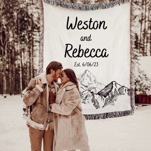 CUSTOM COTTON BLANKET For Couple, Mountains Couples Name Throw Second Cotton Anniversary Gift Wife Nature Outdoors Wedding Gift Birthday