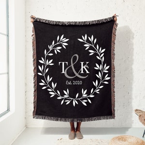 Cotton Anniversary Gift Mr and Mrs Blanket Family Name Blanket Girlfriend Boyfriend Engagement Gift For Couple Personalized Wedding Blanket image 1