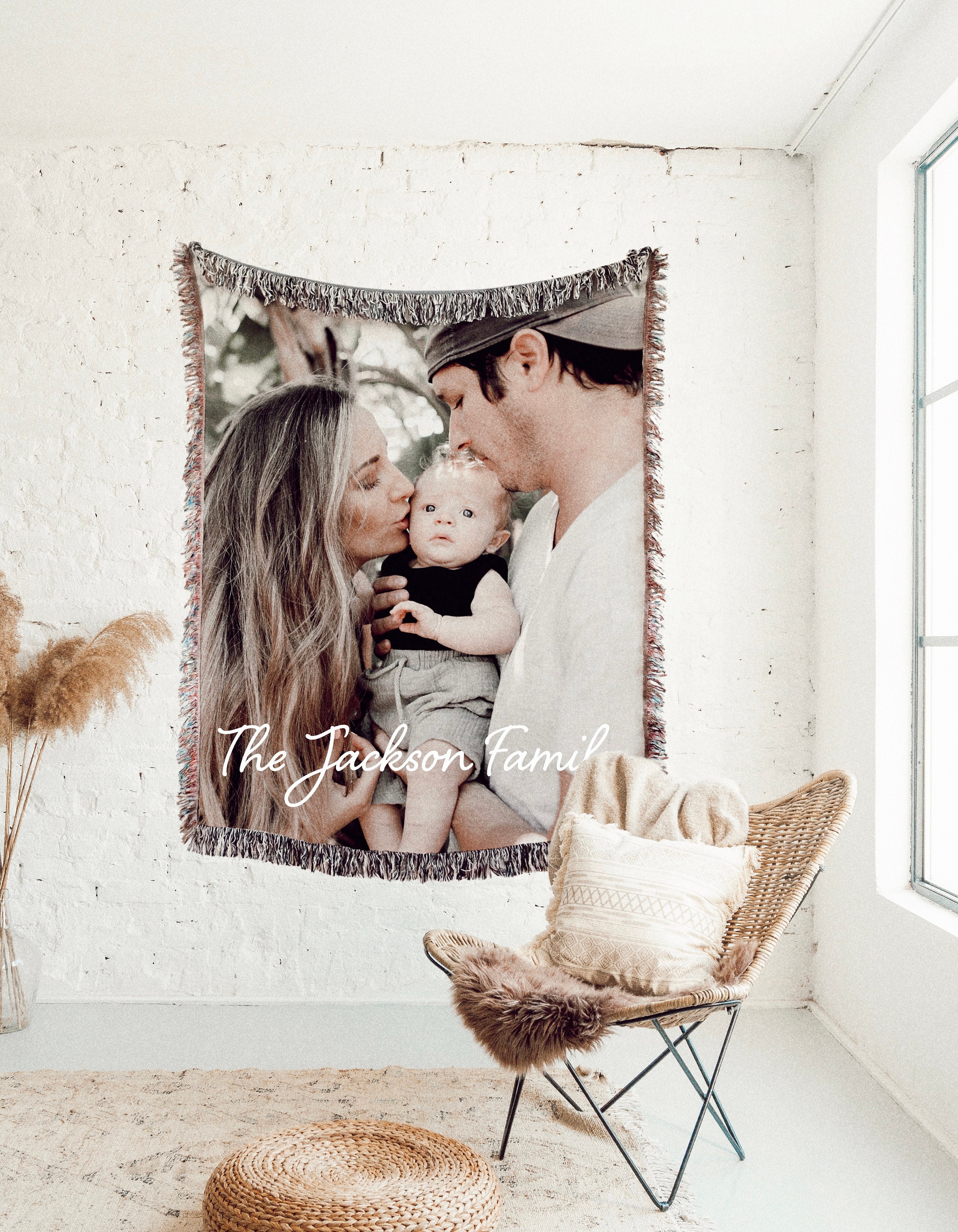 Personalized Woven Cotton Throw | Blanket With a Photo | Memory Gift for Mom or Grandma
