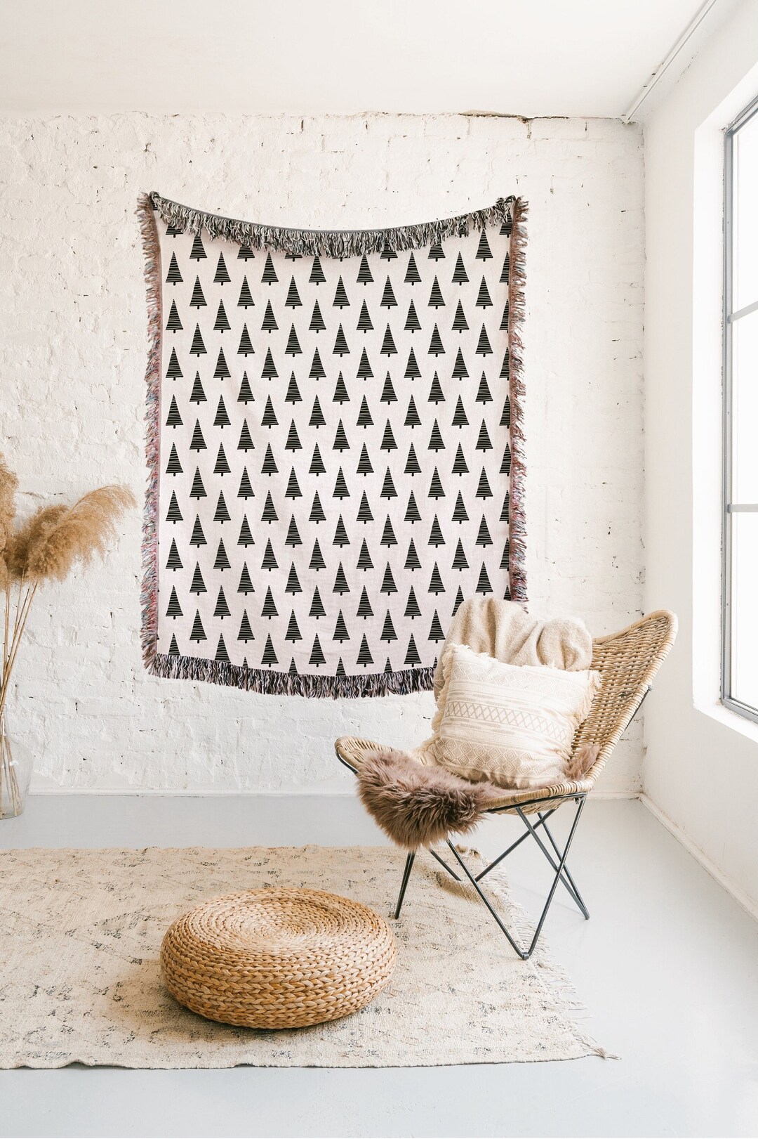 Christmas Tree Throw Blanket, Black & White Christmas Home Decor Gift