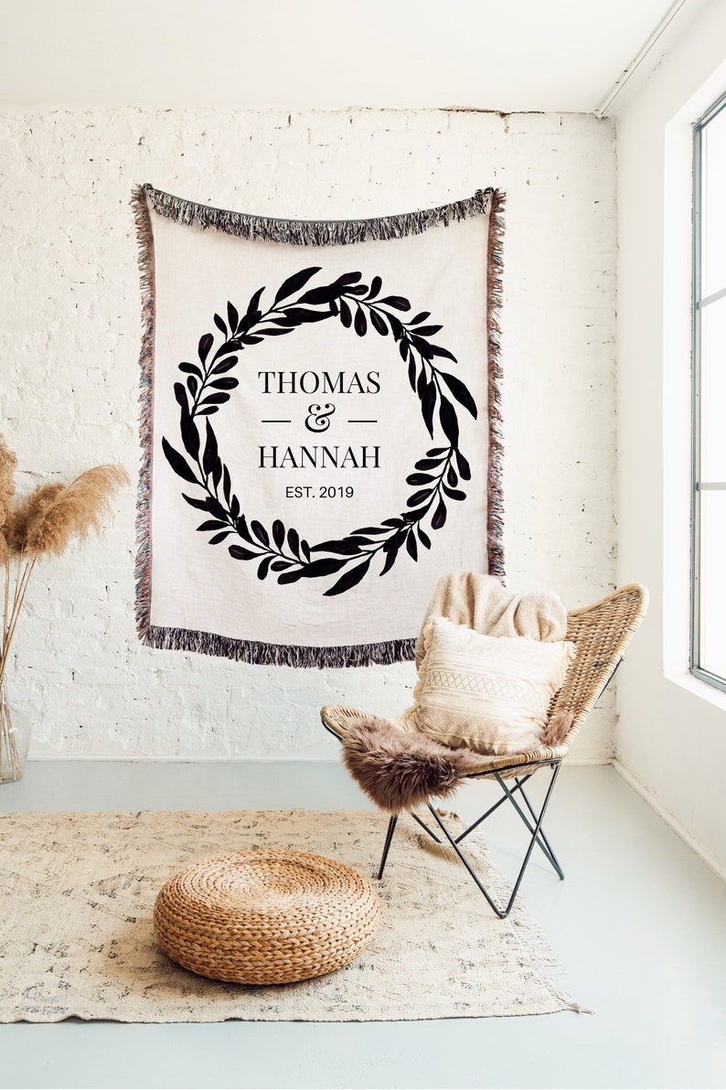 PERSONALIZED WOVEN THROW Cotton Anniversary Gift Couples Names Etsy