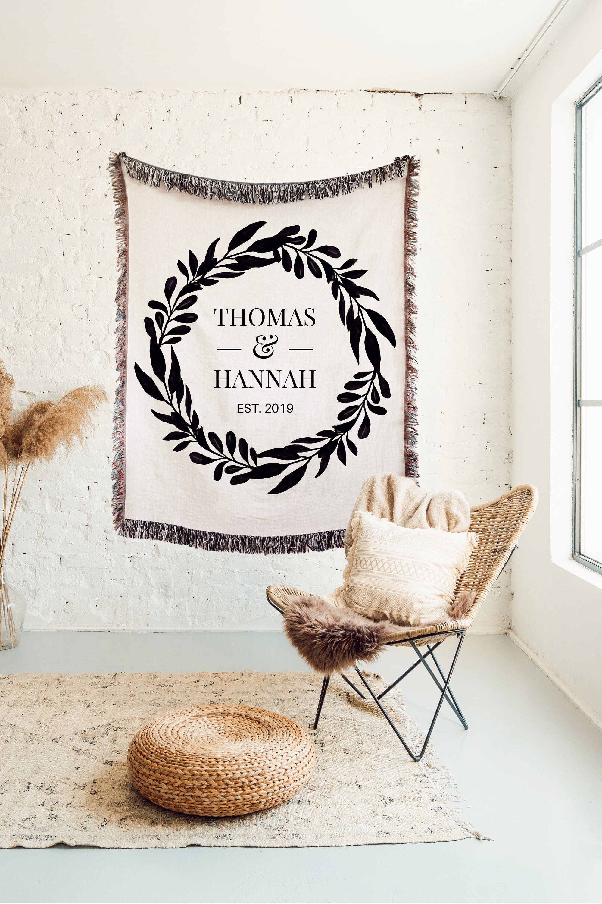 Personnalisé Tissé Jeté Coton Anniversaire Cadeau Couples Noms Mariage Fiançailles Initiales Saint-V