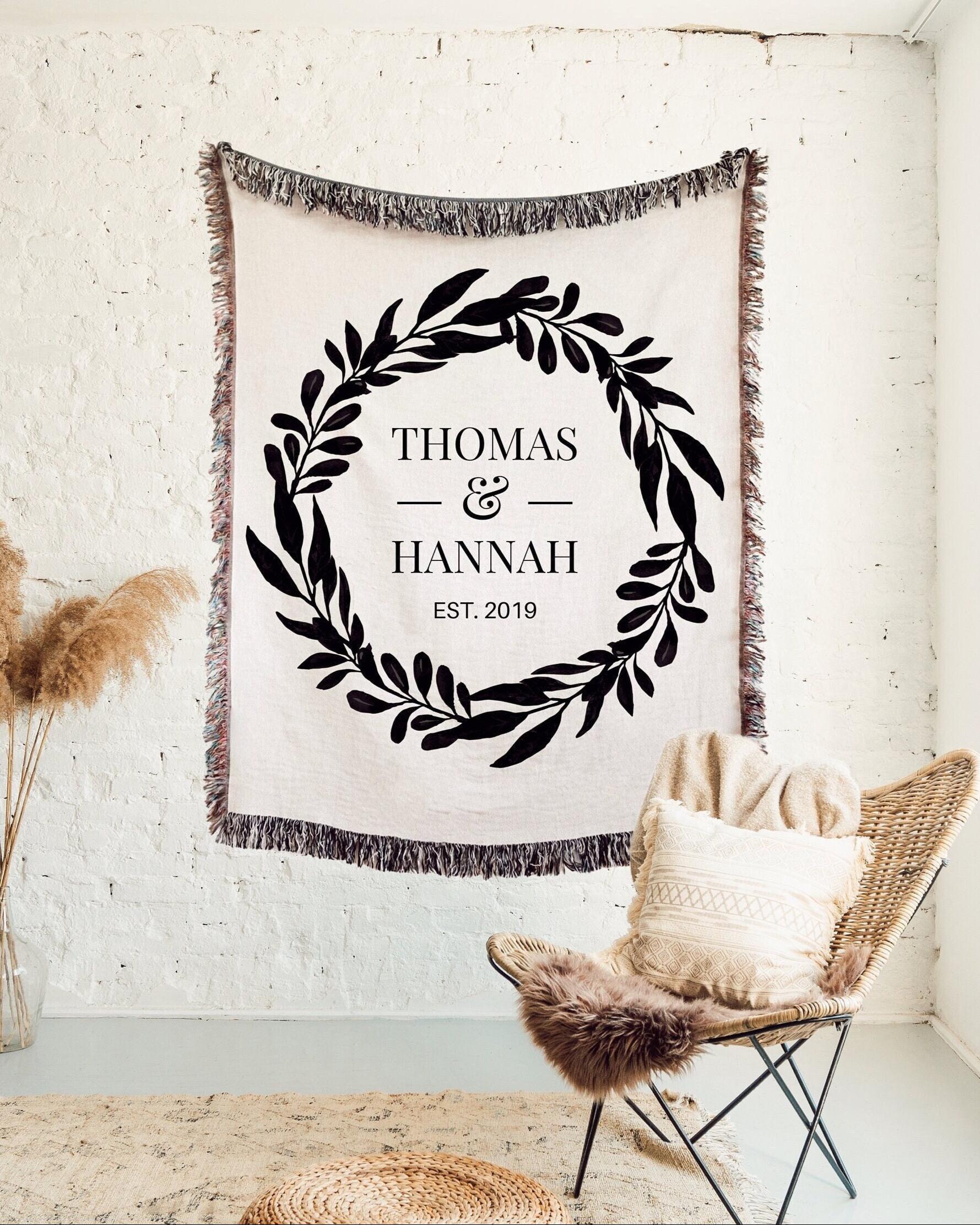 PERSONALIZED WOVEN THROW Cotton Anniversary Gift Couples Names Wedding Gift Engagement Couples Initials Valentines Day Blanket Girlfriend