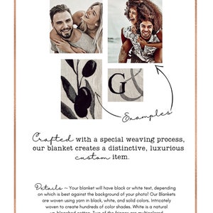 May include: The Grayfolk custom blanket features a woven design with examples of olive branches and the letter "G". The blanket is crafted with a special weaving process, creating a distinctive, luxurious custom item.