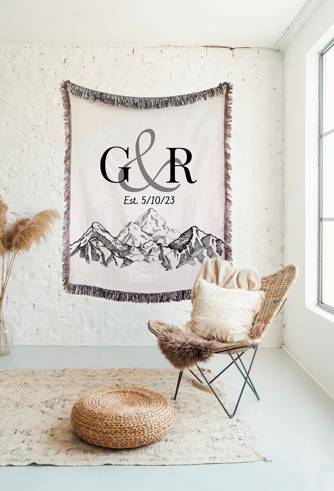 CUSTOM COTTON BLANKET for Couple Mountains Couples Initials Etsy
