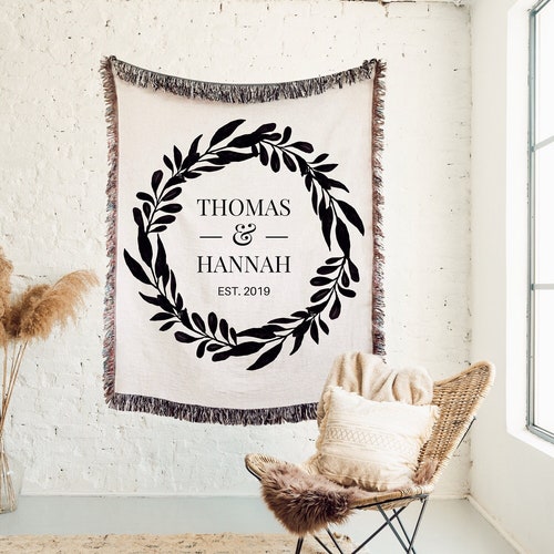 Mr and Mrs Blanket Family Name Blanket Cotton Anniversary Gift Girlfriend Boyfriend Engagement Gift For Couple Personalized Wedding Blanket