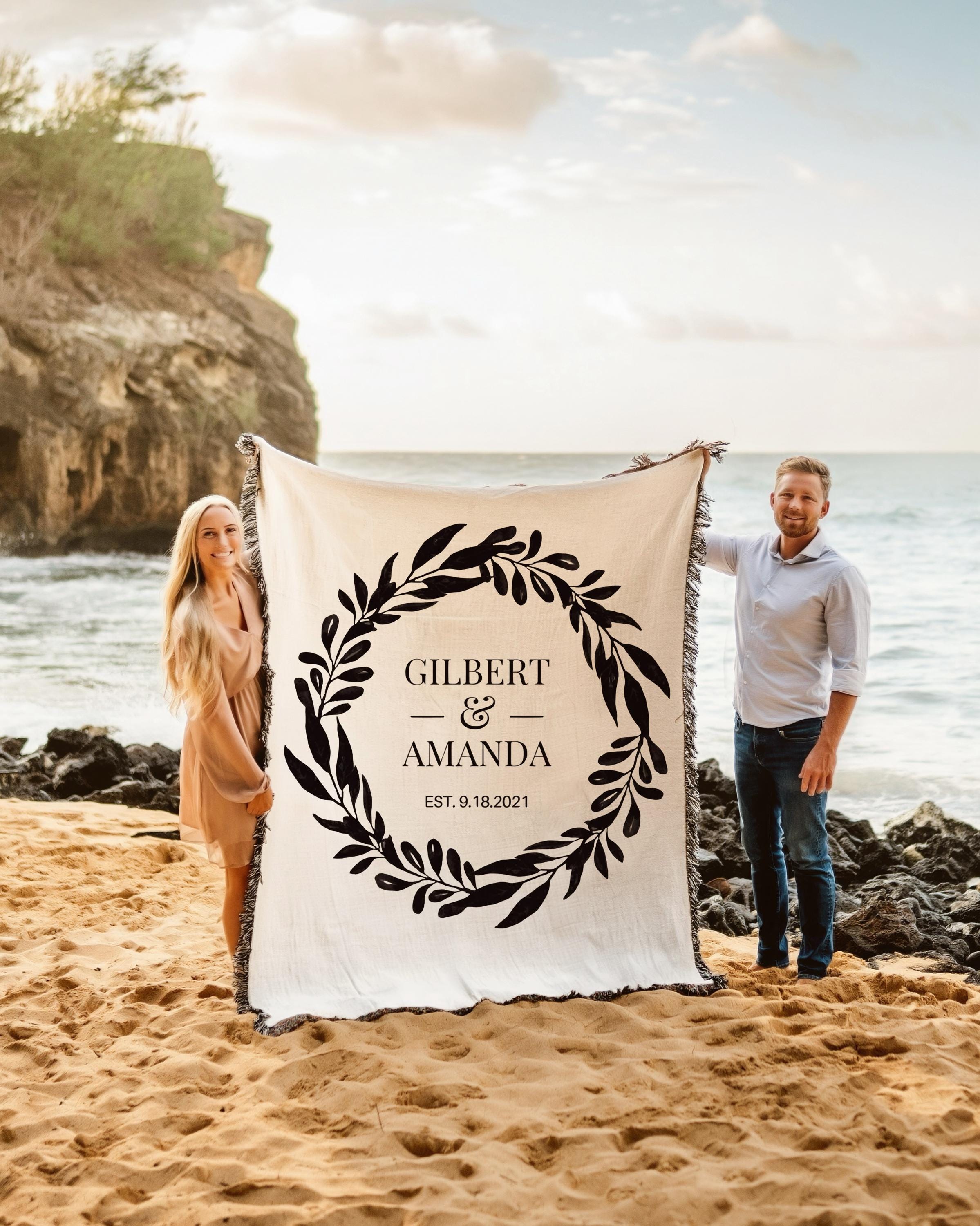 PERSONALIZED WOVEN THROW Cotton Anniversary Gift Couples Names Wedding Gift Engagement Couples Initials Valentines Day Blanket Girlfriend