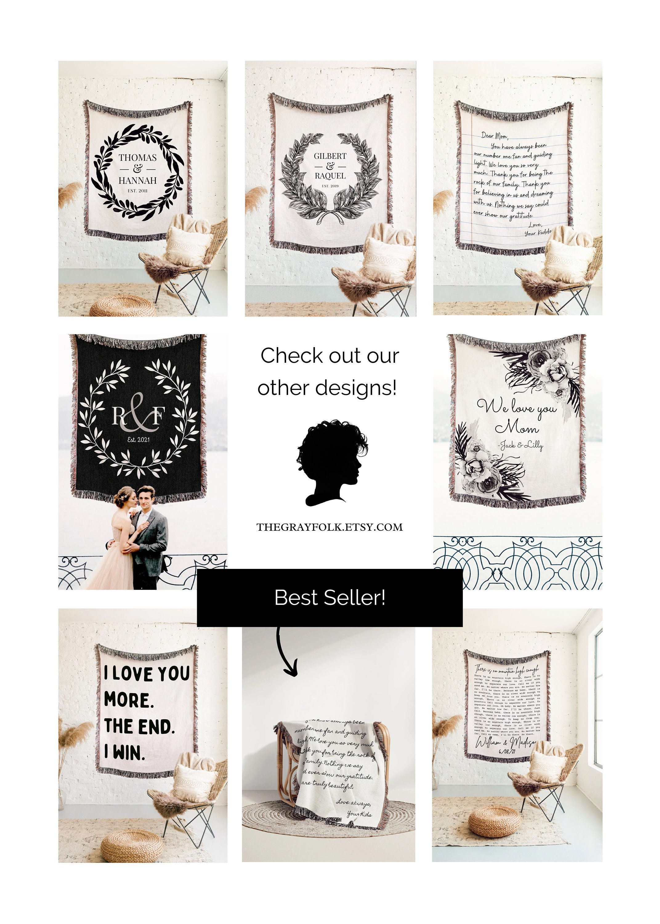 PERSONALIZED WOVEN THROW Cotton Anniversary Gift Couples Names Wedding Gift Engagement Couples Initials Valentines Day Blanket Girlfriend