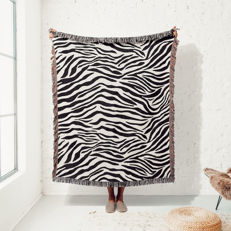 Zebra Print Throw Blanket Black & White Woven Marble Throw Etsy