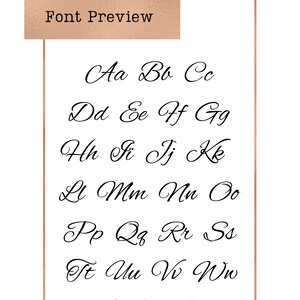 May include: Font preview displaying the alphabet in a cursive script. The letters are written in black ink on a white background.