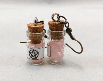 Rose Quartz Amulet Earrings - Pagan New Age Jewelry