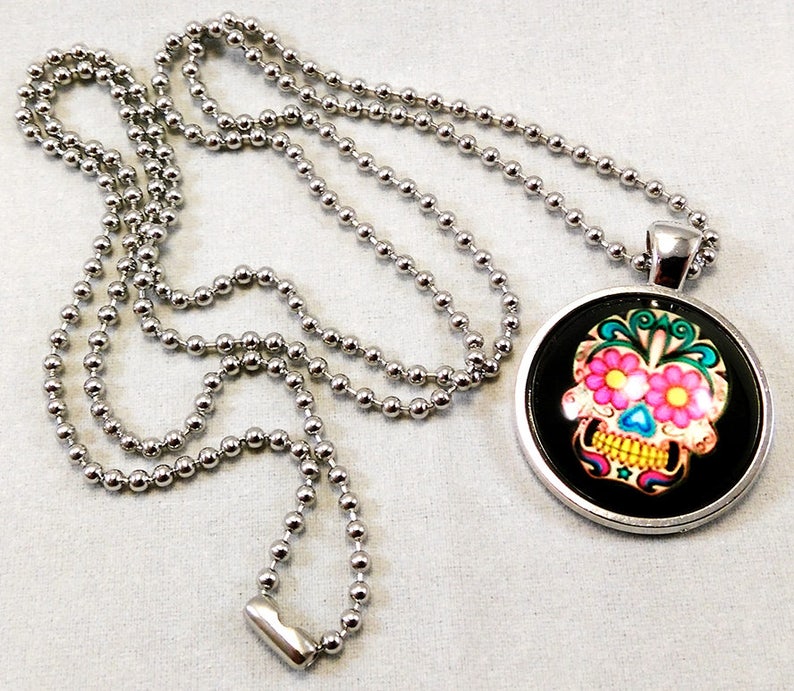 Sugar Skull Pendant Necklace Charm Necklaces Jewelry Valresa Com - Sugar Skull Pendant