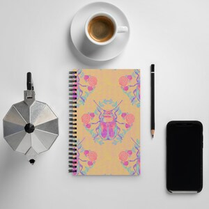 Cottagecore Beetle Notebook – Spiral Bound Journal with Vintage Insect Pattern, Aesthetic Nature Stationery Gift