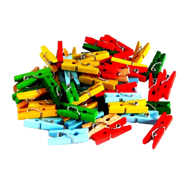 Mini Clothes Pegs, Assorted Coloured Wood 50 Pieces Etsy
