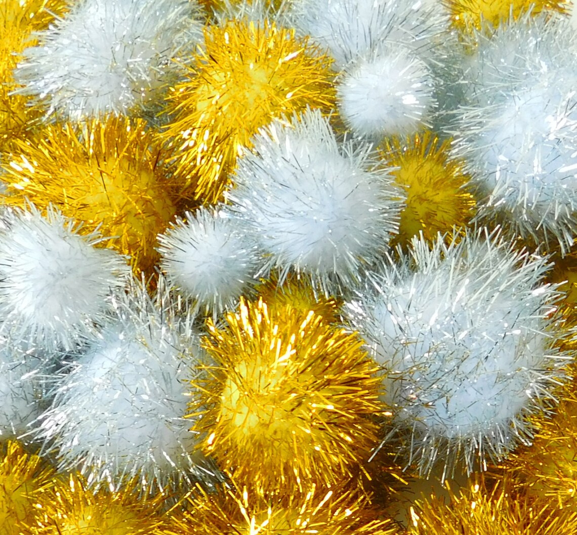 Gold and Silver Pom Poms Pack 30 Assorted Sizes Etsy UK