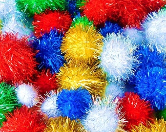 30 Gold and Silver Craft Glitter Pom Poms and 50 Gold and Silver