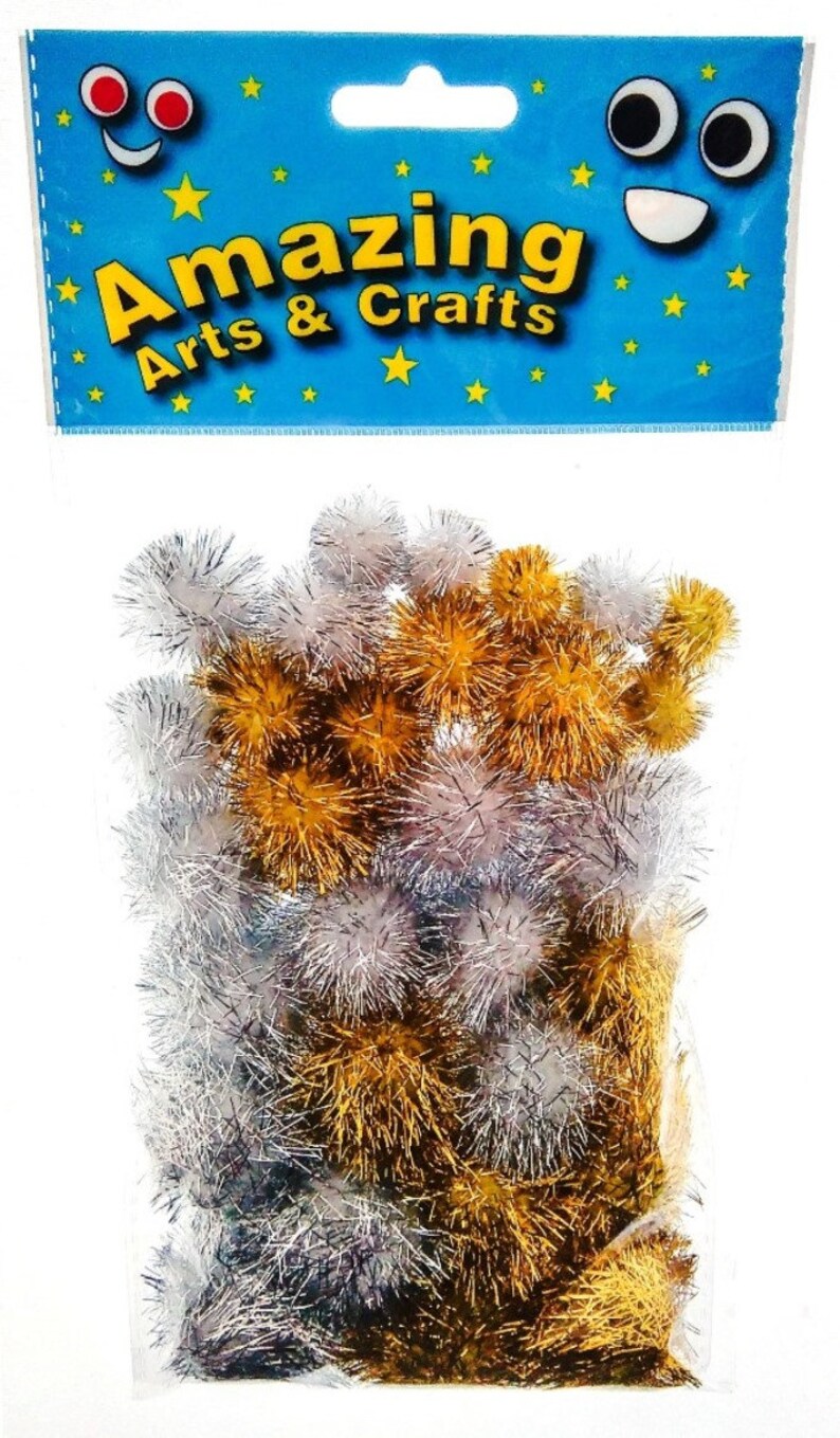 Gold and Silver Pom Poms Pack 30 Assorted Sizes Etsy UK