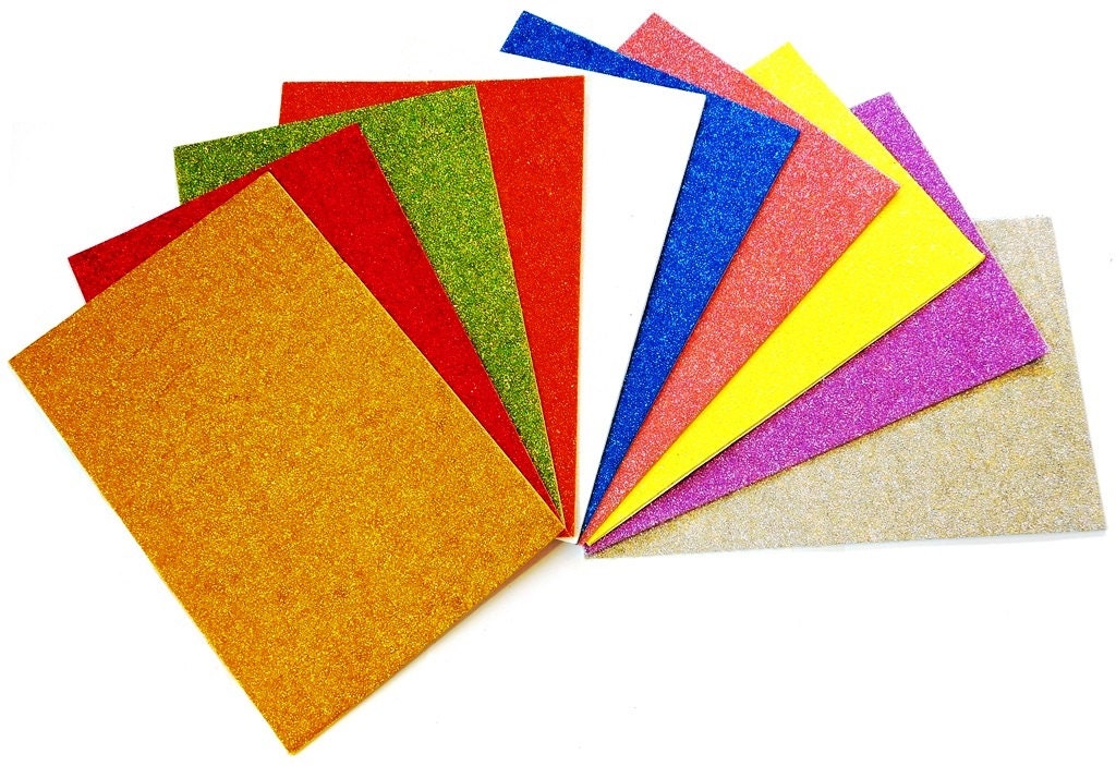 Self Adhesive Craft Glitter Foam 10 Sheets, A4 Assorted Colours 