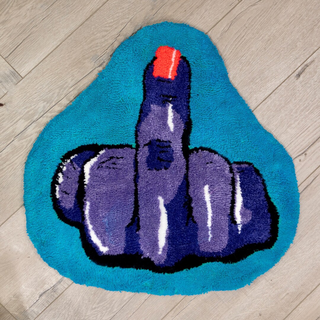 Middle Finger Rug Pop Comic Carpet Art Hanging Modern Turquoise ...