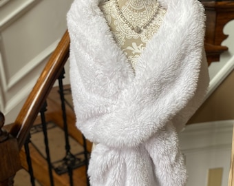 Bridal Fur Shawl White Faux Fur Wrap Stole Pull Through Bridal Shawl M/L or XL+