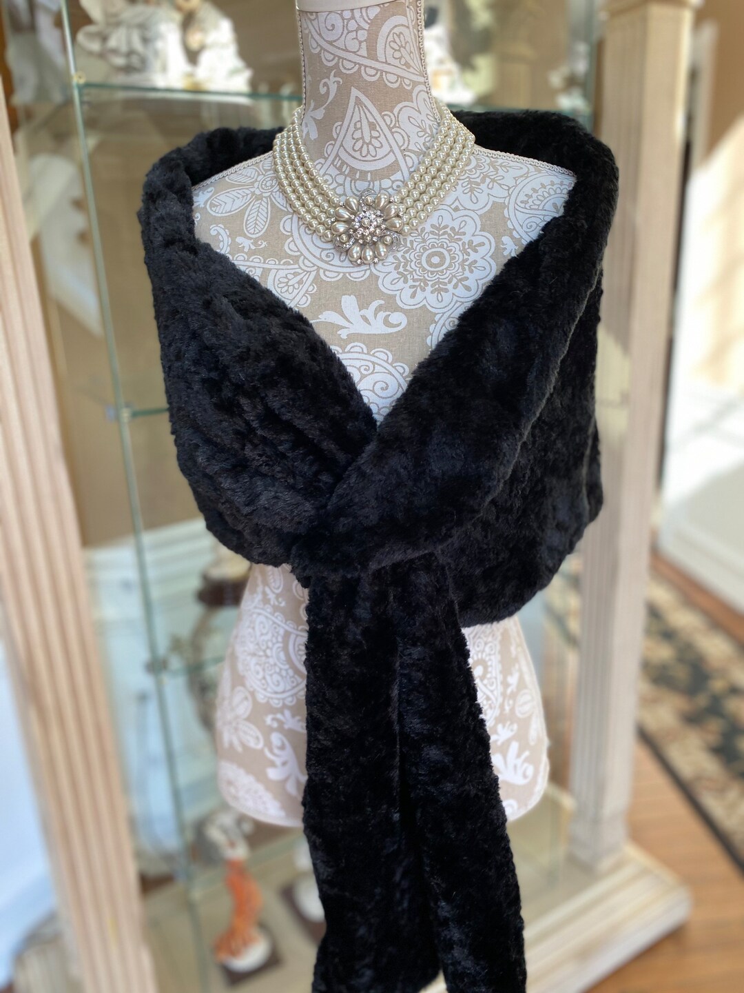 fur shawl over dress