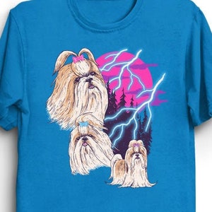 Lightning Shih Tzu T-Shirt - Funny Cool Tee Shirt Gift for Geek Animals Awesome 80s Retro Vintage Dog Dogs Fancy Metal Thunder Nature