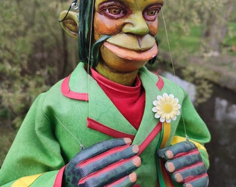 Czech Swamp Man Marionette: Professional Art Doll, Resin Head, 55cm Height