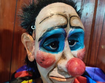 Czech Clown Marionette: Professional Resin Art Doll, Handmade String Puppet