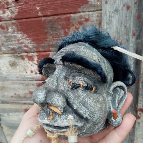 Rustic shops Tiki Skulls, Shrunken Head, Skeleton, Voodoo, Antique Zombie Head / Handmade