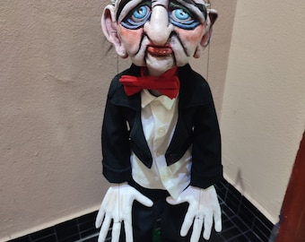 Marionetta da clown malvagio ceca – Burattino professionale in resina dipinto a mano (60 cm)