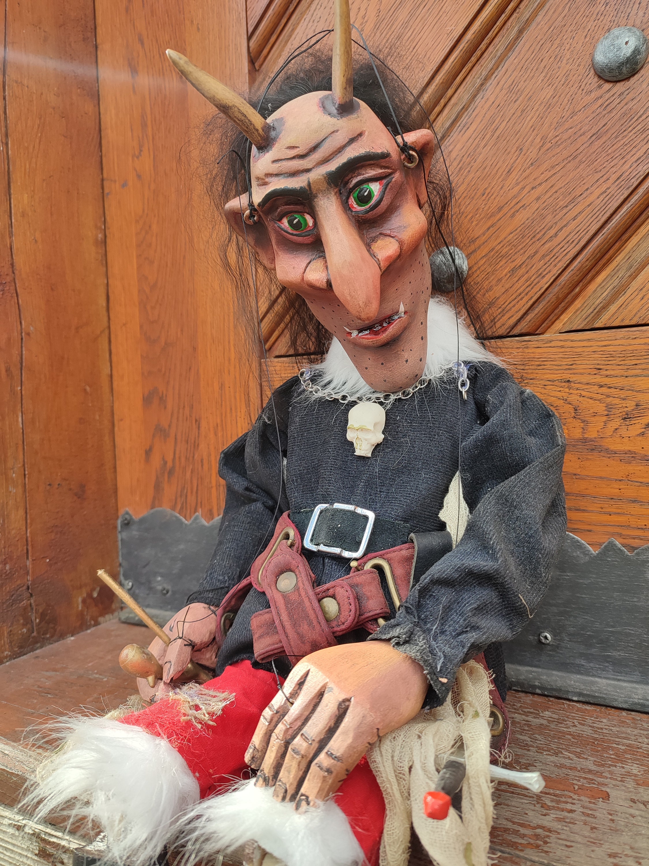 Hand Carved Devil Marionette - Czech Wood Puppet, Traditional Art