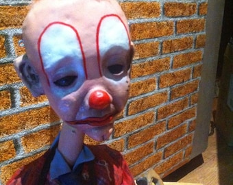 Marionetta da clown realizzata a mano: bambola d'arte da collezione, artista ceco