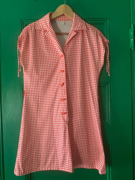 Red and White Houndstooth Tunic or Micro Mini