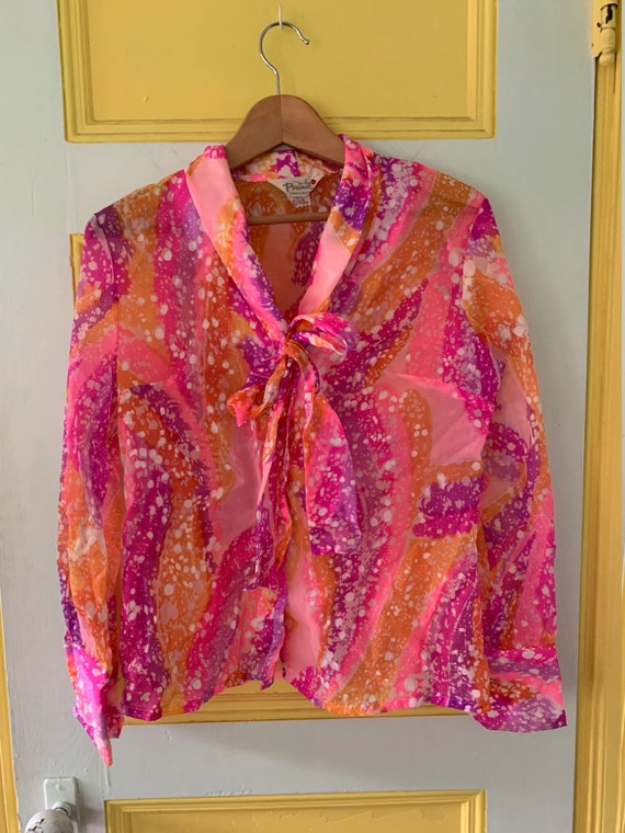 Bright Psychedelic Swirling Pussy Bow Blouse - image 1