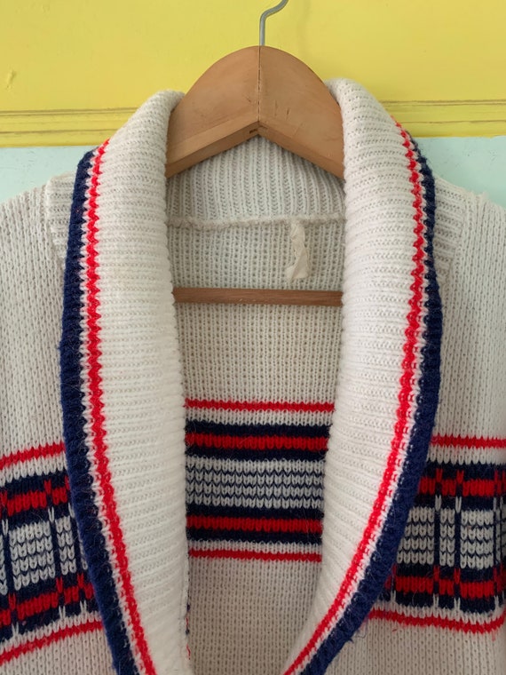 Classic '70s Cardigan in Red, White, and Blue - image 2