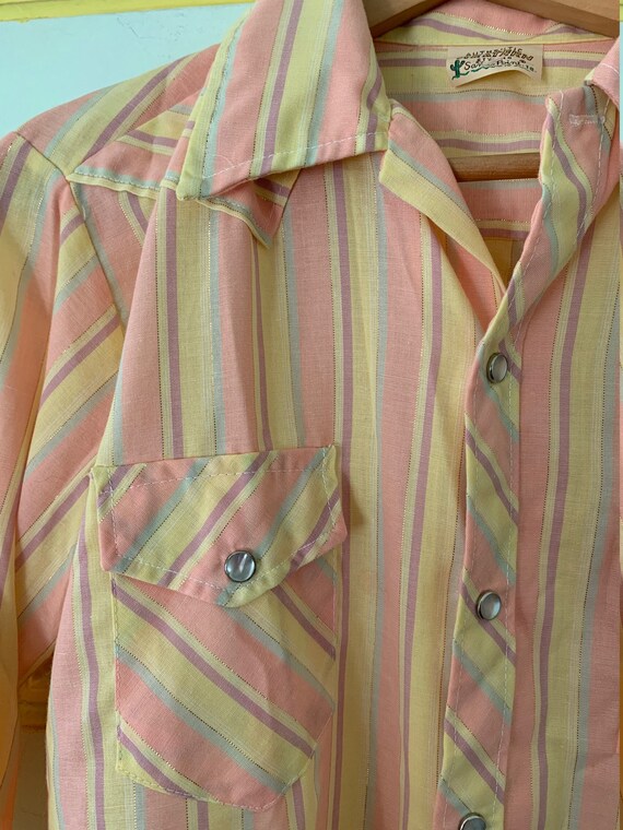 Shimmering Pastel-Striped Western Snap Shirt - image 3