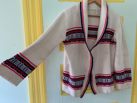 Classic '70s Cardigan in Red, White, and Blue - image 1