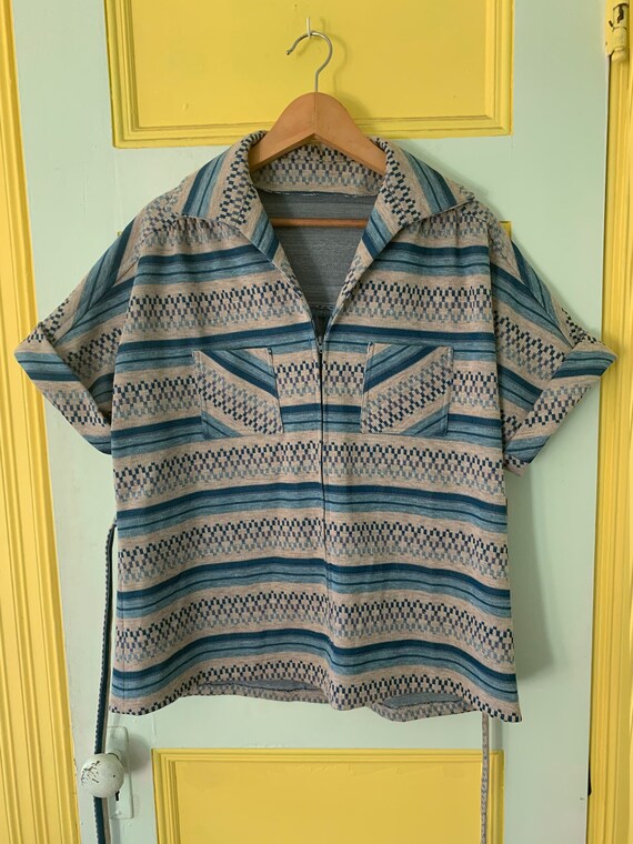 Boho Striped Blue and Tan Belted Shirt - image 3