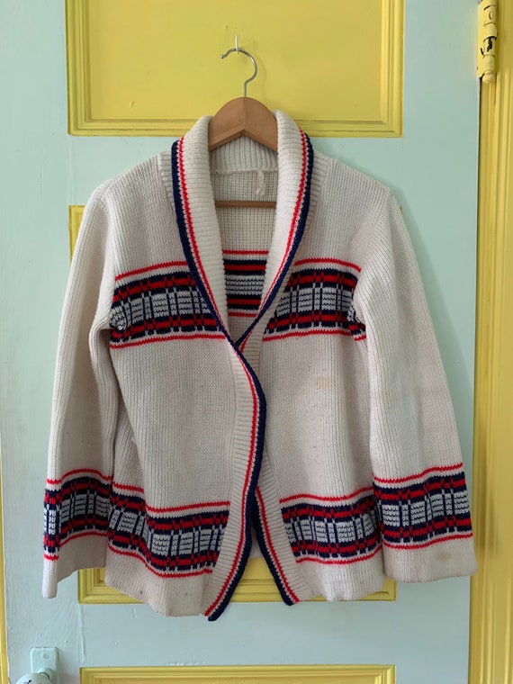 Classic '70s Cardigan in Red, White, and Blue - image 4