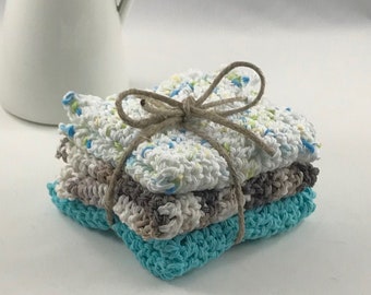 Rustic Chic Cotton Farmhouse style crochet washcloth / Set of 3 / handmade dishcloth / teacher gift / potholder / housewarming present