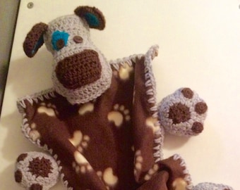 Fleece Puppy Lovey, Crochet Edges, Baby Shower Gift